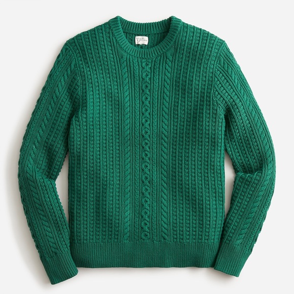 (X-Large) NWT J. Crew Cotton Cable-Knit Fisherman Sweater in Deep Alpine…